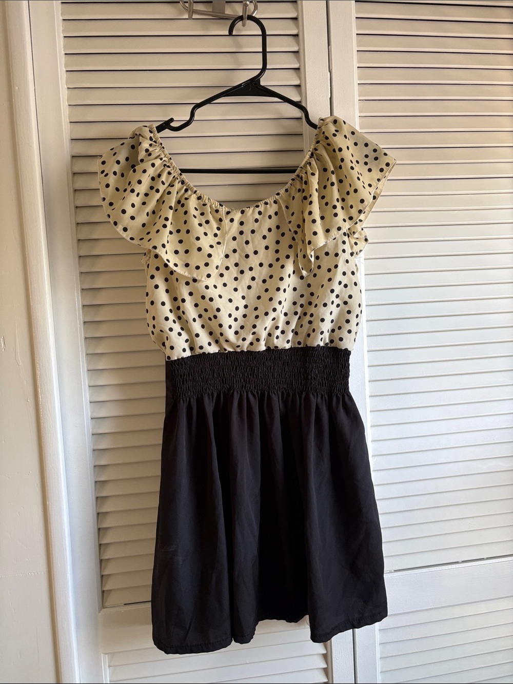 Cream Polka Dot and Black Mini Dress